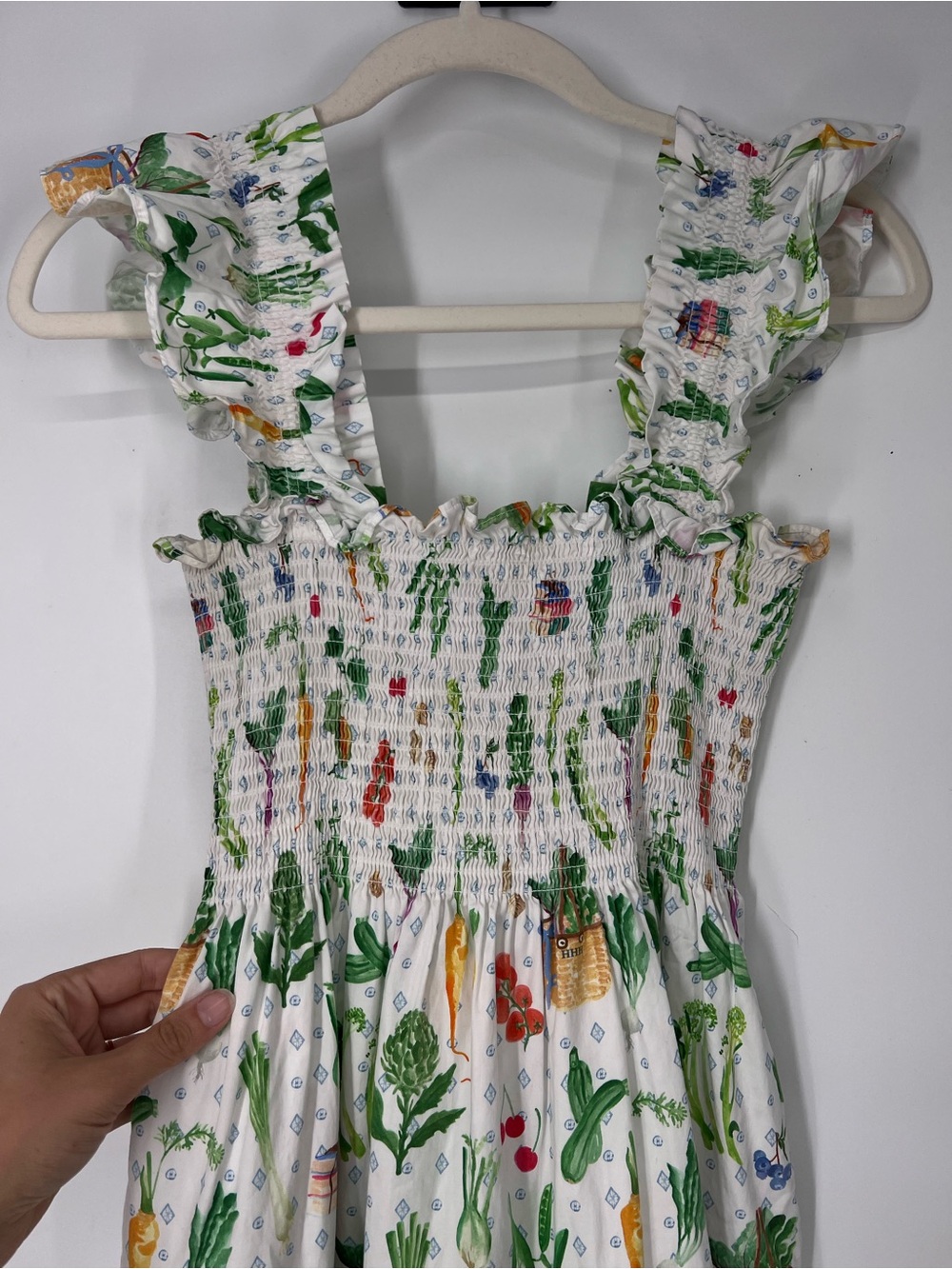 Hill House White Colorful Floral Vegetable Garden Smocked Ruffle Midi Sundress M - Picture 8 of 12
